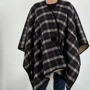 TASHA TARNO Real wool and shearling Checked poncho